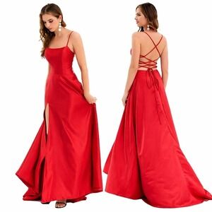 GOOSPRAN Evening Gown Dress Red Spaghetti Strap High Slit Prom Formal Prom HOCO